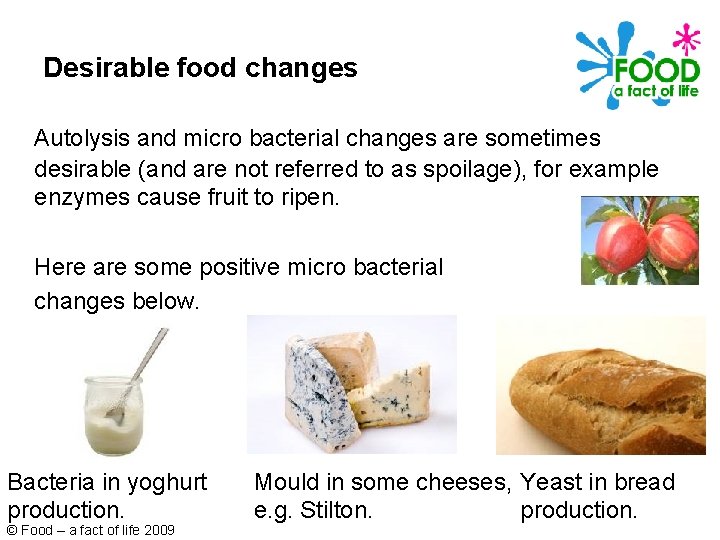 Desirable food changes Autolysis and micro bacterial changes are sometimes desirable (and are not