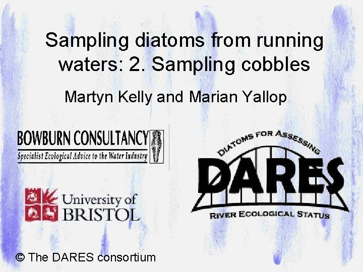 Sampling diatoms from running waters: 2. Sampling cobbles Martyn Kelly and Marian Yallop ©