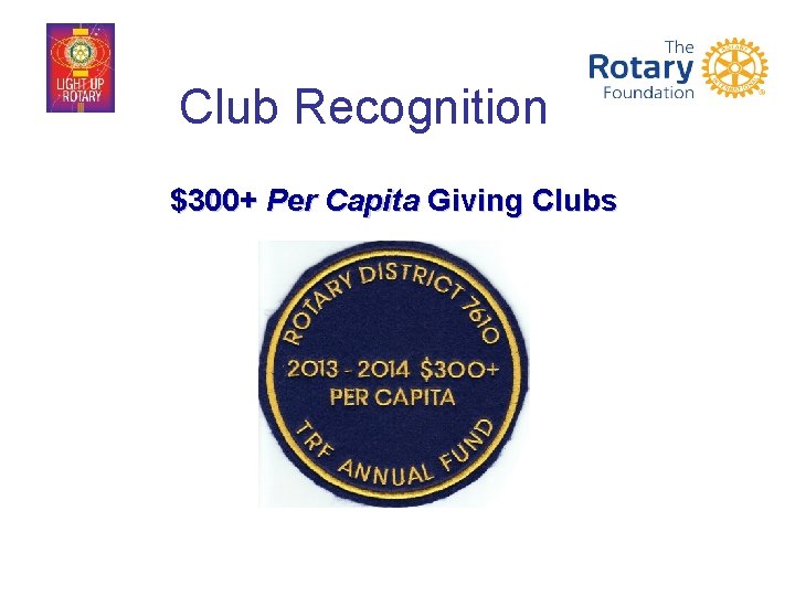 Club Recognition $300+ Per Capita Giving Clubs 