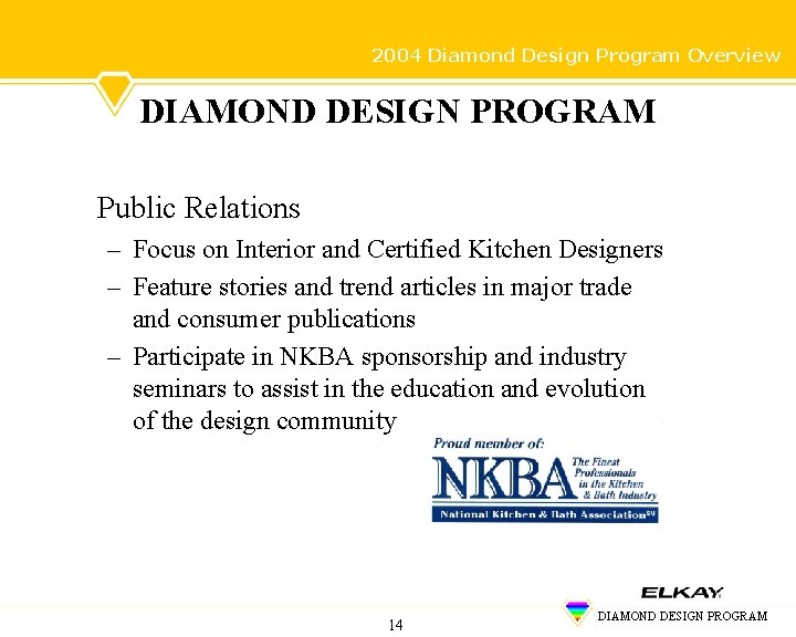 2004 Diamond Design Program Overview DIAMOND DESIGN PROGRAM Public Relations – Focus on Interior