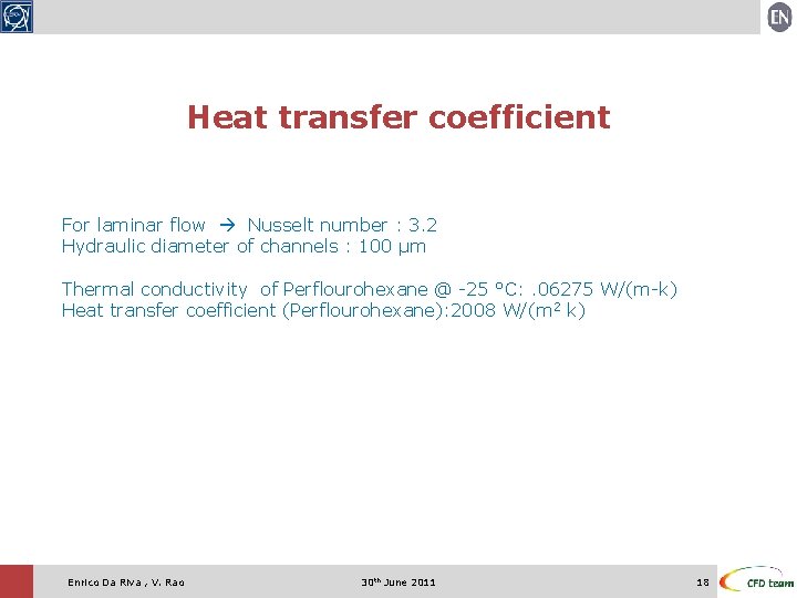 Heat transfer coefficient For laminar flow Nusselt number : 3. 2 Hydraulic diameter of Heat transfer coefficient For laminar flow Nusselt number : 3. 2 Hydraulic diameter of