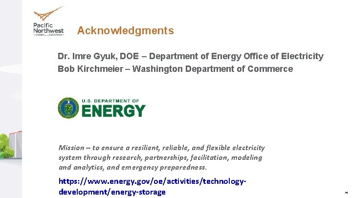 Acknowledgments Dr. Imre Gyuk, DOE ‒ Department of Energy Office of Electricity Bob Kirchmeier