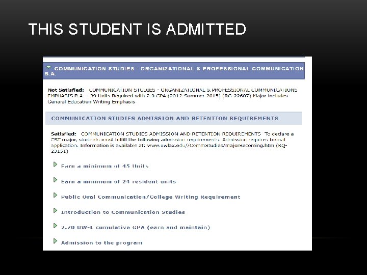 THIS STUDENT IS ADMITTED 