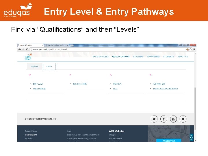 Entry Level & Entry Pathways Find via “Qualifications” and then “Levels” 