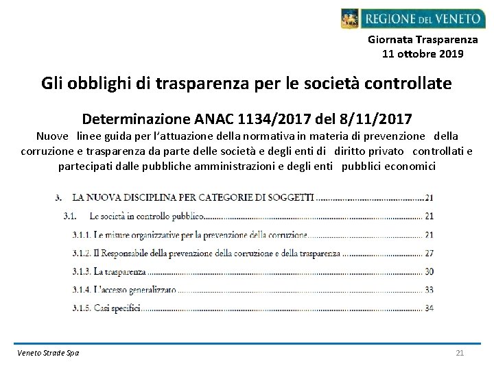 Giornata Trasparenza 11 ottobre 2019 Gli obblighi di trasparenza per le società controllate Determinazione