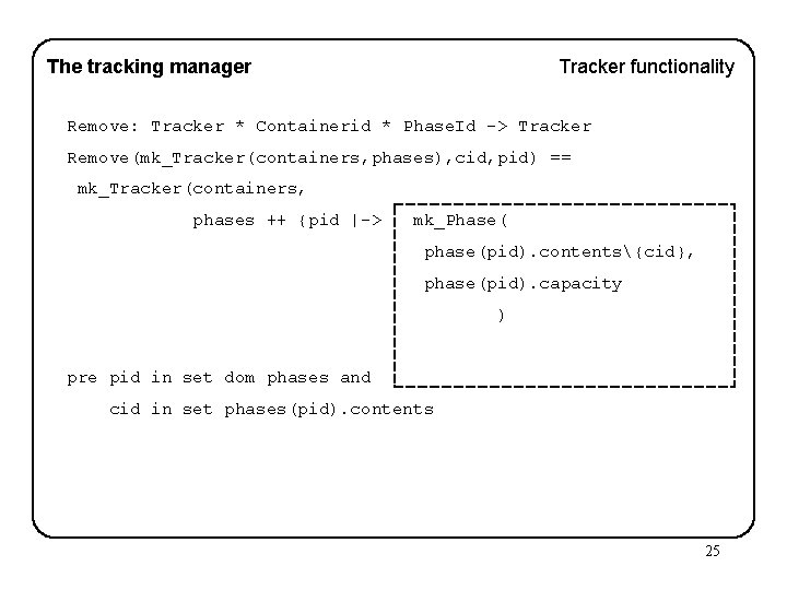 The tracking manager Tracker functionality Remove: Tracker * Containerid * Phase. Id -> Tracker