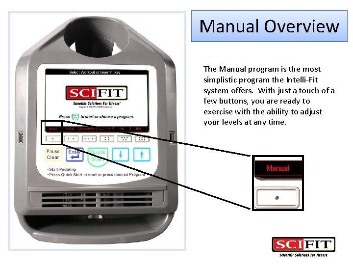 Manual Overview The Manual program is the most simplistic program the Intelli-Fit system offers.
