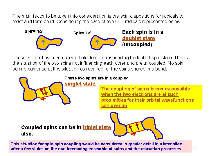 The main factor to be taken into consideration is the spin dispositions for radicals