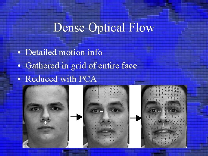 Dense Optical Flow • Detailed motion info • Gathered in grid of entire face