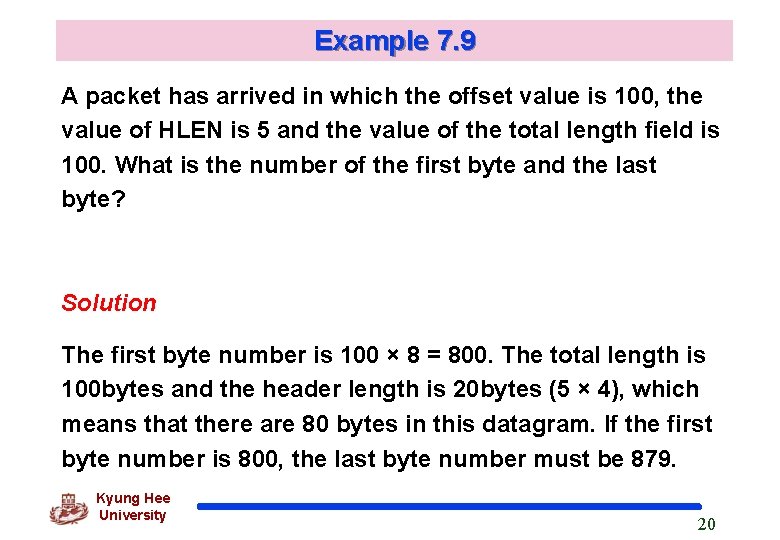Example 7. 9 A packet has arrived in which the offset value is 100,