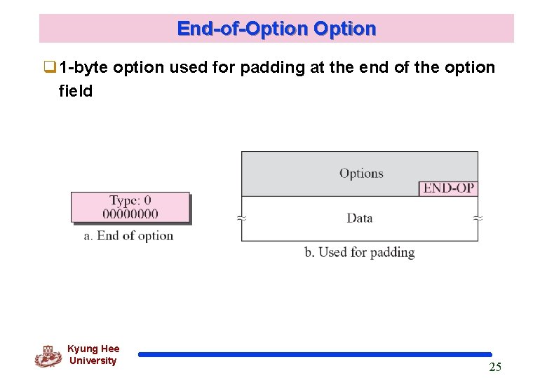 End-of-Option q 1 -byte option used for padding at the end of the option