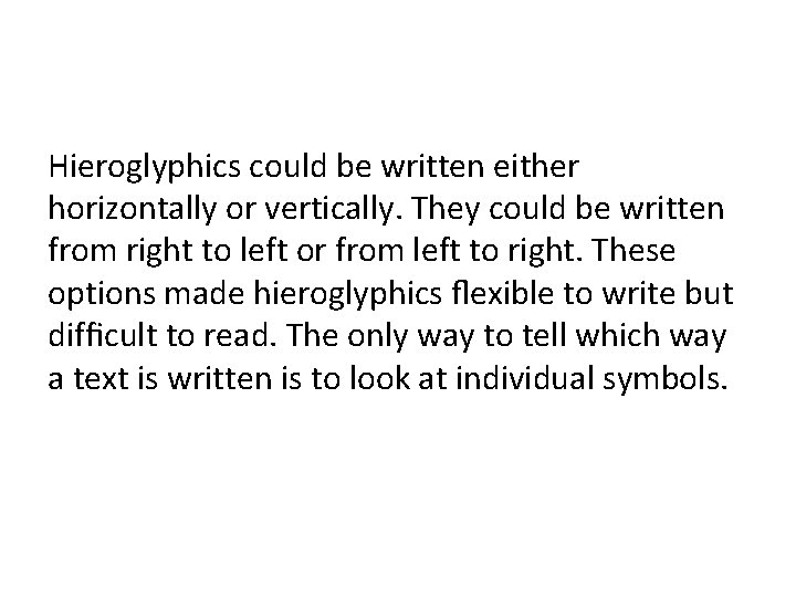 Hieroglyphics could be written either horizontally or vertically. They could be written from right