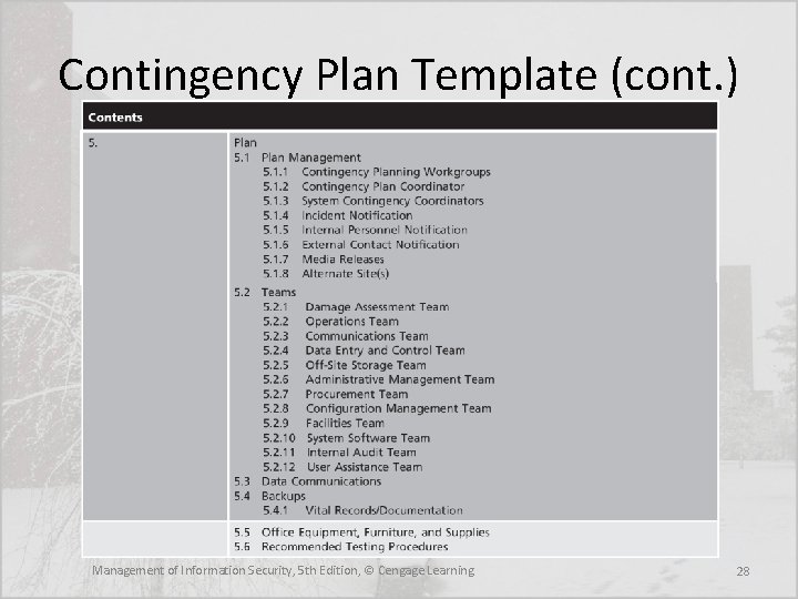 Contingency Plan Template (cont. ) Management of Information Security, 5 th Edition, © Cengage