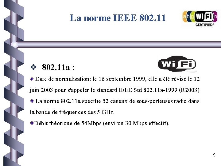 La norme IEEE 802. 11 v 802. 11 a : Date de normalisation: le