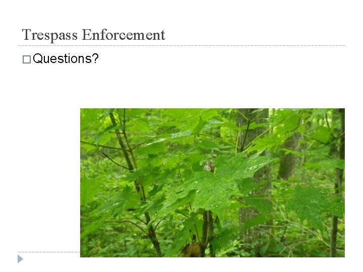 Trespass Enforcement � Questions? 