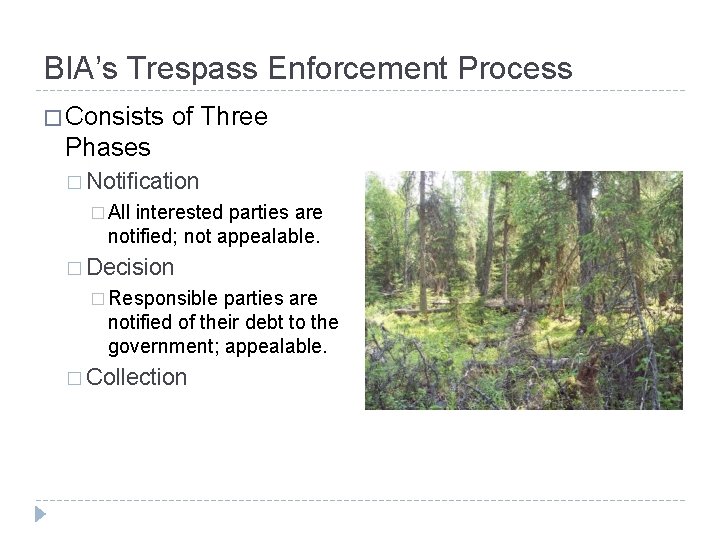 BIA’s Trespass Enforcement Process � Consists of Three Phases � Notification � All interested