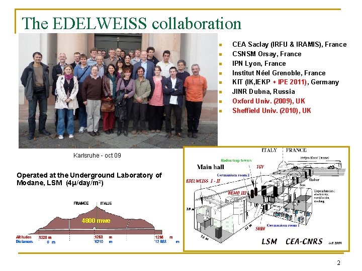 The EDELWEISS collaboration n n n n CEA Saclay (IRFU & IRAMIS), France CSNSM
