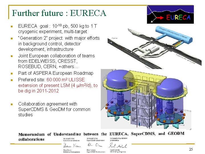 Further future : EURECA n n n EURECA goal : 10 -10 pb, 500