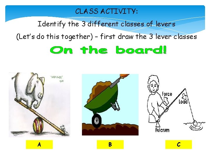 CLASS ACTIVITY: Identify the 3 different classes of levers (Let’s do this together) –