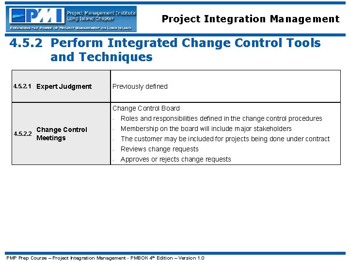 Project Integration Management 4. 5. 2 Perform Integrated Change Control Tools and Techniques 4.