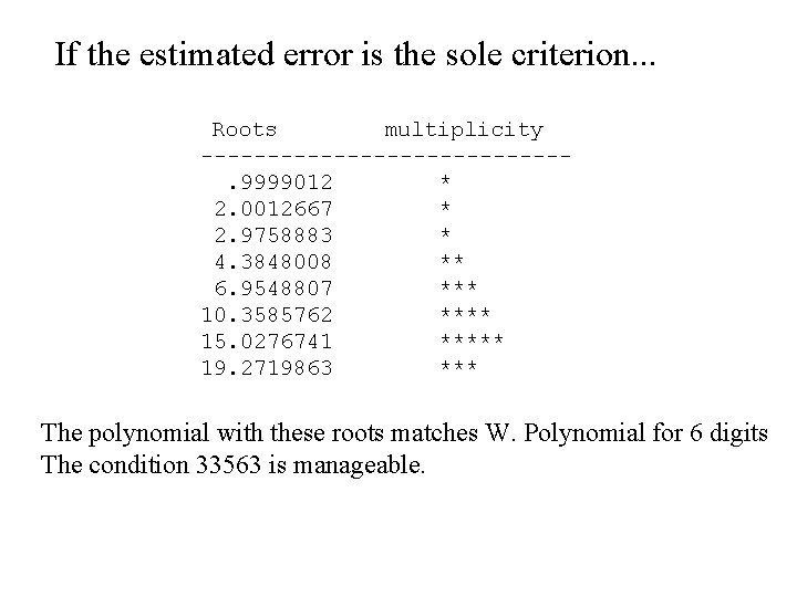 If the estimated error is the sole criterion. . . Roots multiplicity --------------. 9999012