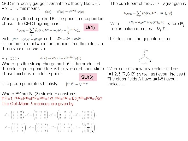 QCD is a locally gauge invariant field theory like QED For QED this means