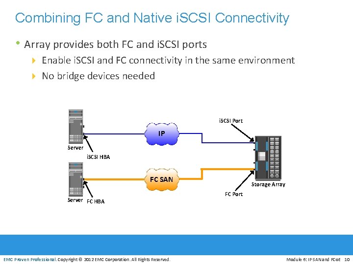 Combining FC and Native i. SCSI Connectivity • Array provides both FC and i.