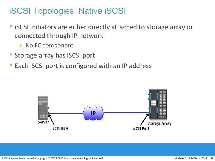 i. SCSI Topologies: Native i. SCSI • i. SCSI initiators are either directly attached