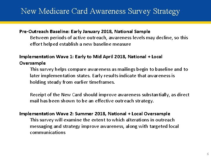 New Medicare Card Awareness Survey Strategy Pre-Outreach Baseline: Early January 2018, National Sample Between