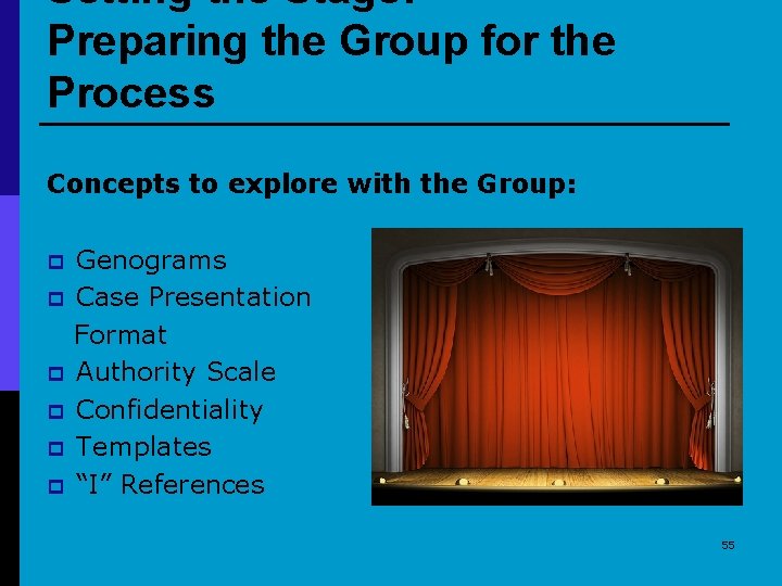 Setting the Stage: Preparing the Group for the Process Concepts to explore with the