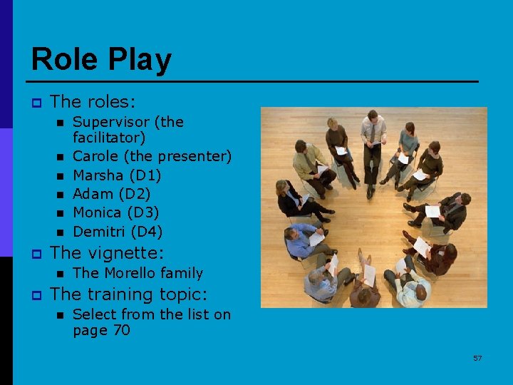 Role Play p The roles: n n n p The vignette: n p Supervisor