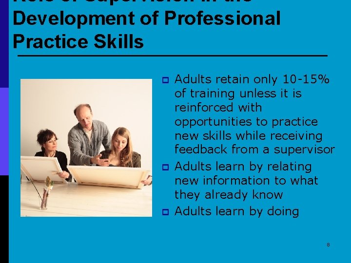 Role of Supervision in the Development of Professional Practice Skills p p p Adults