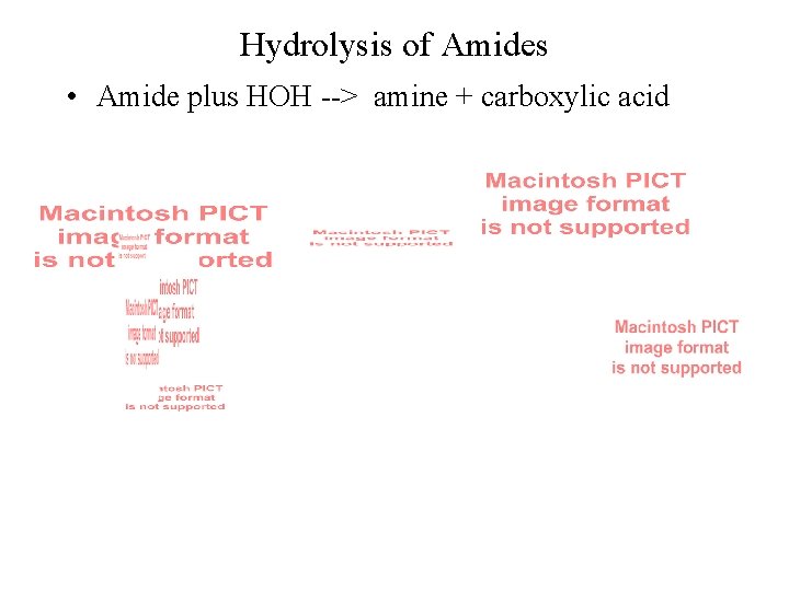 Hydrolysis of Amides • Amide plus HOH --> amine + carboxylic acid 