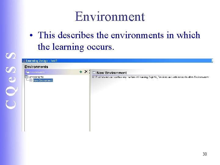 CQe. S S Environment • This describes the environments in which the learning occurs.