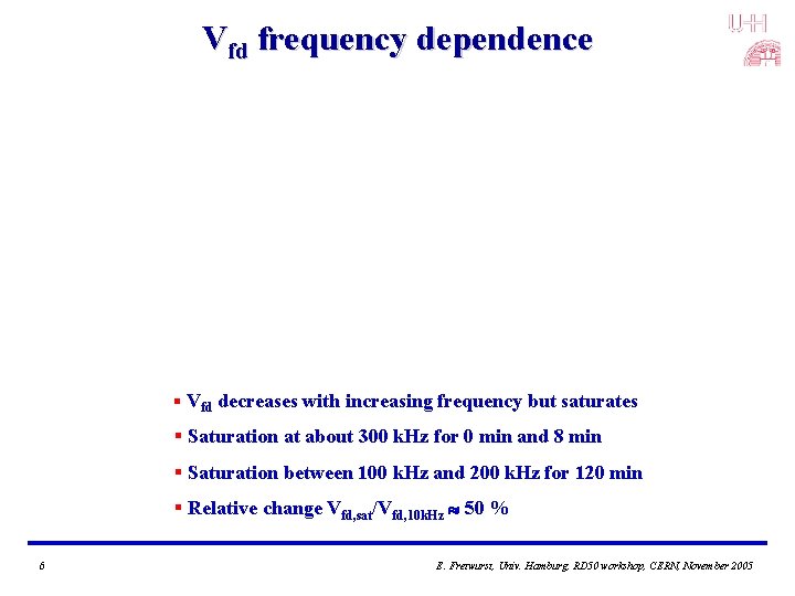 Vfd frequency dependence § Vfd decreases with increasing frequency but saturates § Saturation at Vfd frequency dependence § Vfd decreases with increasing frequency but saturates § Saturation at