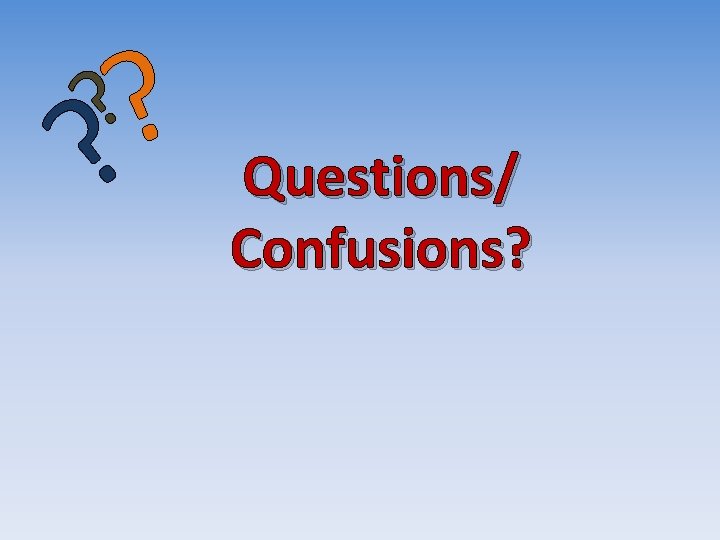 ? ? ? Questions/ Confusions? ? ? ? Questions/ Confusions?