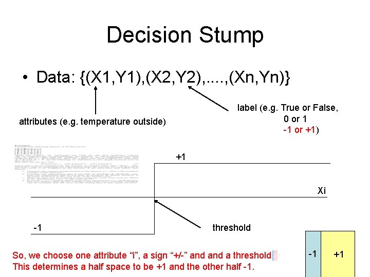 Decision Stump • Data: {(X 1, Y 1), (X 2, Y 2), . .