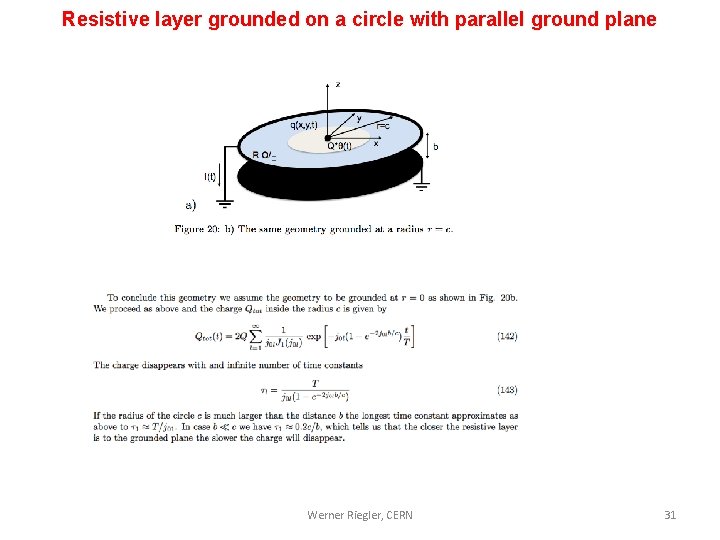 Resistive layer grounded on a circle with parallel ground plane Werner Riegler, CERN 31 Resistive layer grounded on a circle with parallel ground plane Werner Riegler, CERN 31