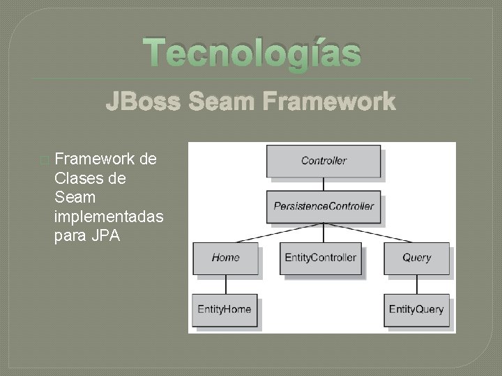 Tecnologías JBoss Seam Framework � Framework de Clases de Seam implementadas para JPA Tecnologías JBoss Seam Framework � Framework de Clases de Seam implementadas para JPA