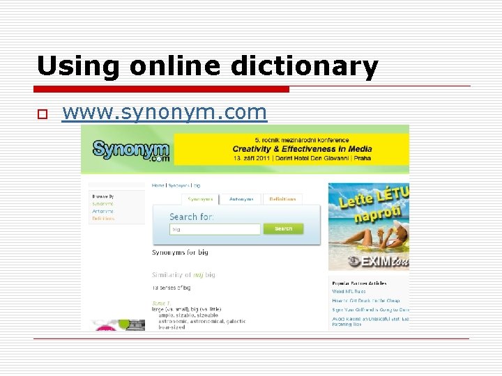 Using online dictionary o www. synonym. com 