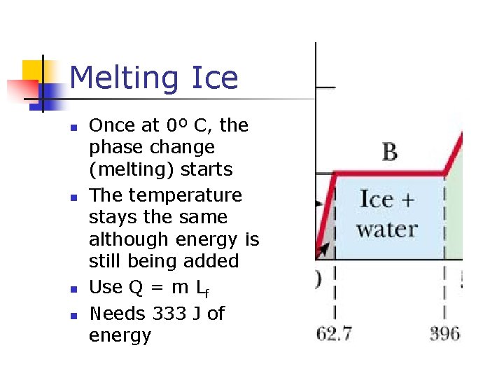 Melting Ice n n Once at 0º C, the phase change (melting) starts The Melting Ice n n Once at 0º C, the phase change (melting) starts The