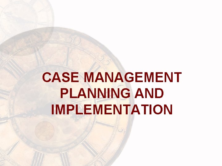 CASE MANAGEMENT PLANNING AND IMPLEMENTATION 
