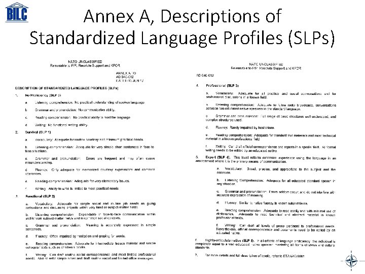 Annex A, Descriptions of Standardized Language Profiles (SLPs) 