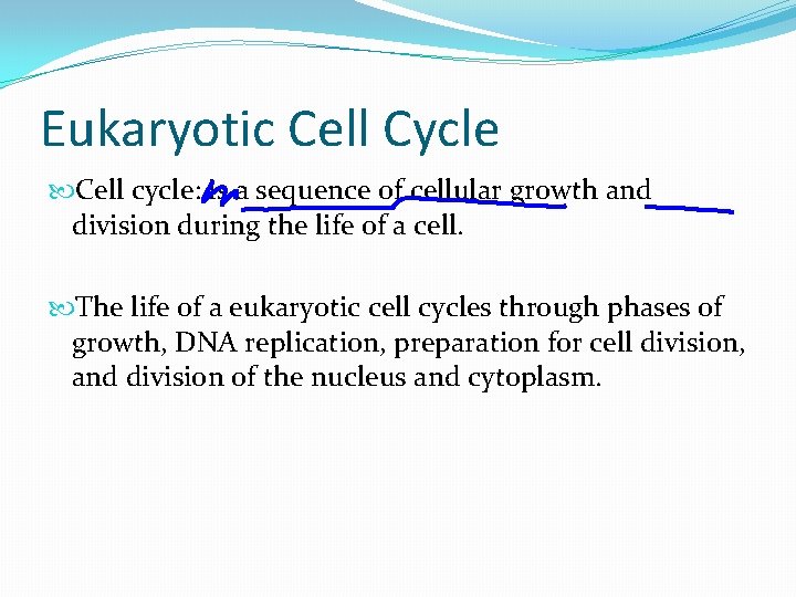 Eukaryotic Cell Cycle Cell cycle: is a sequence of cellular growth and division during Eukaryotic Cell Cycle Cell cycle: is a sequence of cellular growth and division during