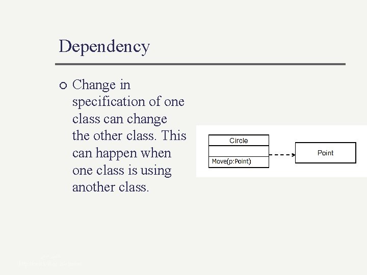Dependency ¡ Change in specification of one class can change the other class. This Dependency ¡ Change in specification of one class can change the other class. This