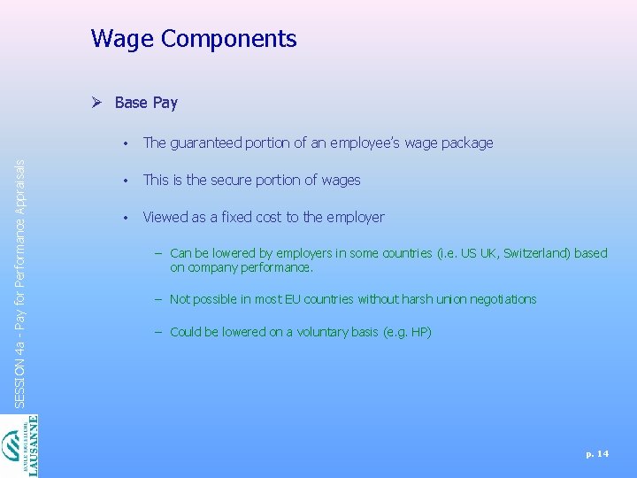 Wage Components SESSION 4 a - Pay for Performance Appraisals Ø Base Pay •