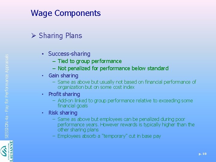Wage Components SESSION 4 a - Pay for Performance Appraisals Ø Sharing Plans •