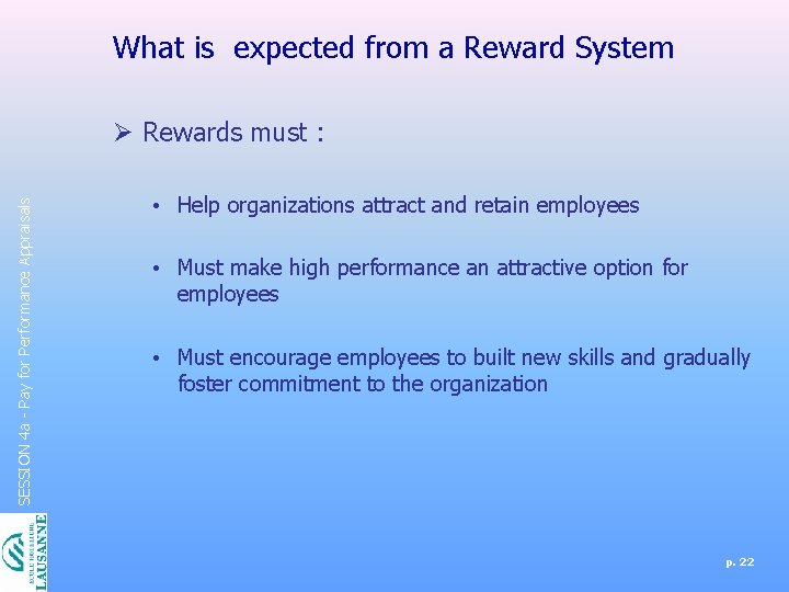 What is expected from a Reward System SESSION 4 a - Pay for Performance