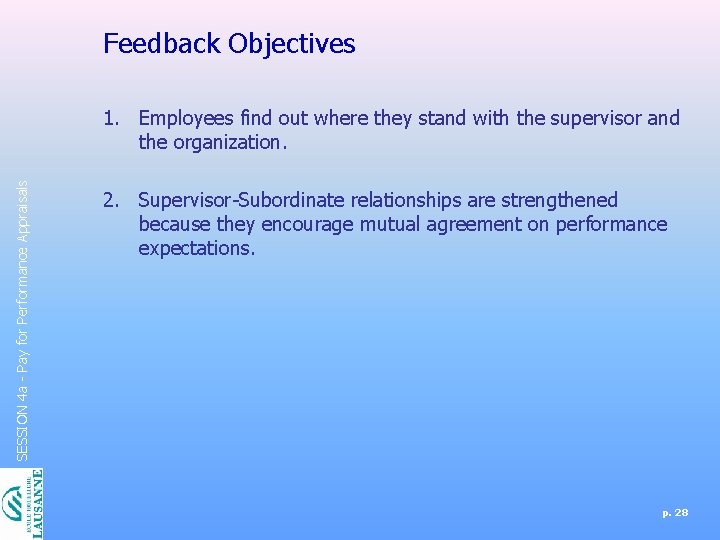 Feedback Objectives SESSION 4 a - Pay for Performance Appraisals 1. Employees find out