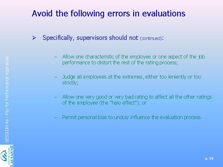 Avoid the following errors in evaluations SESSION 4 a - Pay for Performance Appraisals